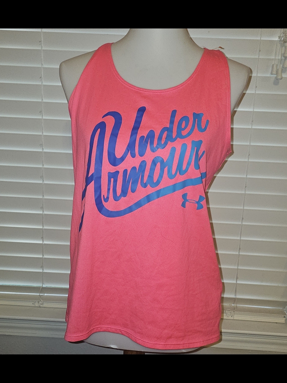 Under Armour Girls Neon Pink Tank with Blue Logo